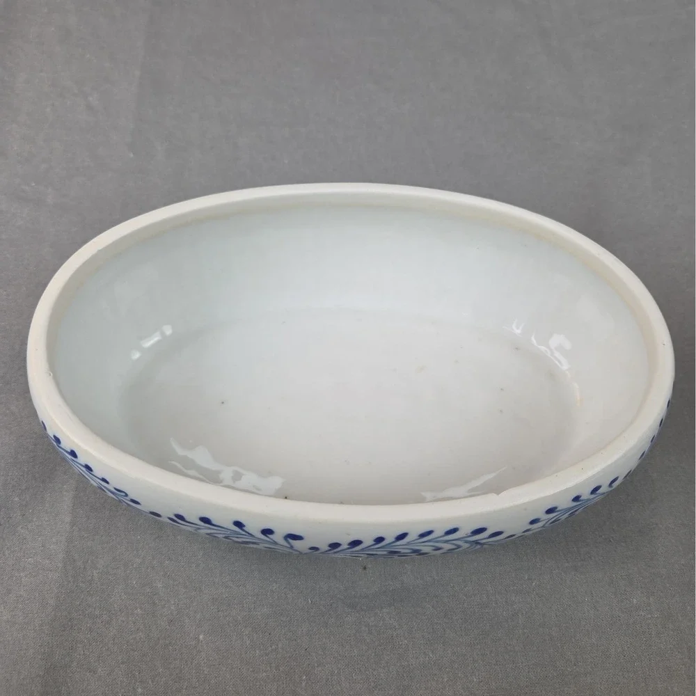 Vintage Blue & White Porcelain Swan Covered Bowl Trinket Box